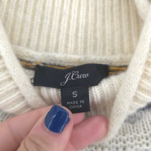 J.Crew Womens Ivory & Blue Rolled Hemline Mock Neck Nordic Lambs Wool Sweater S - Picture 5 of 11